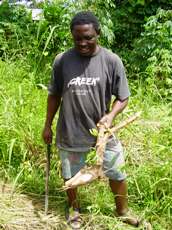 Shiekar zeigt uns Maniok-Wurzel