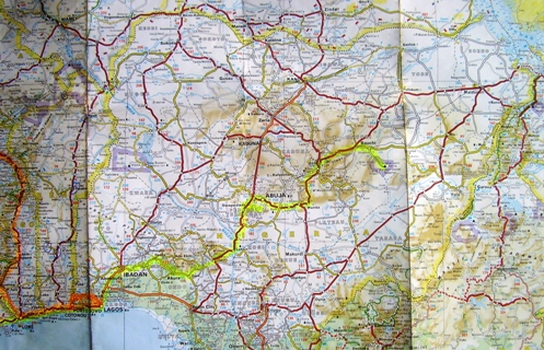 Nigeria Tourverlauf gelb markiert